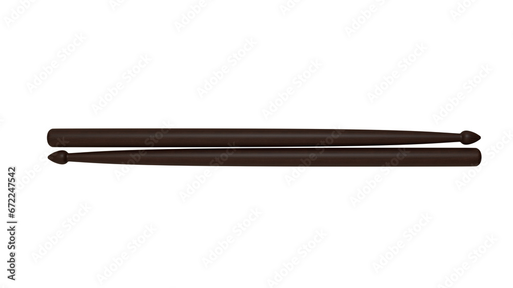Pair of dark wood drumsticks isolated on transparent and white background. Music concept. 3D render Pair of dark wood drumsticks isolated on transparent and white background. Music concept. 3D render