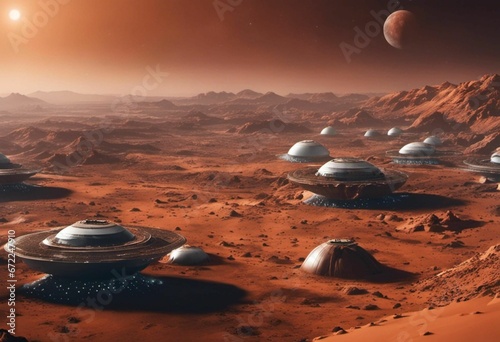 AI generated illustration of an alien environment featuring an array of spaceships