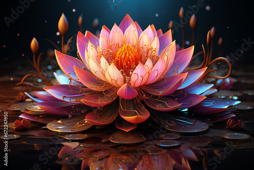 Generative ai picture pf colorful beautiful lotus water lily flower on pond yoga peace calm inspiration