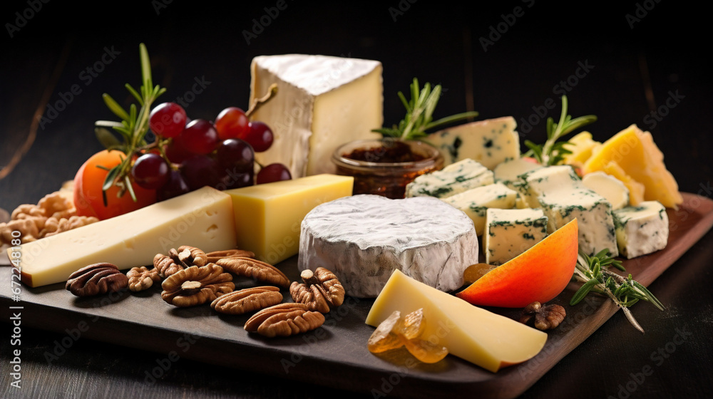 delicious plate of cheeses Generative AI