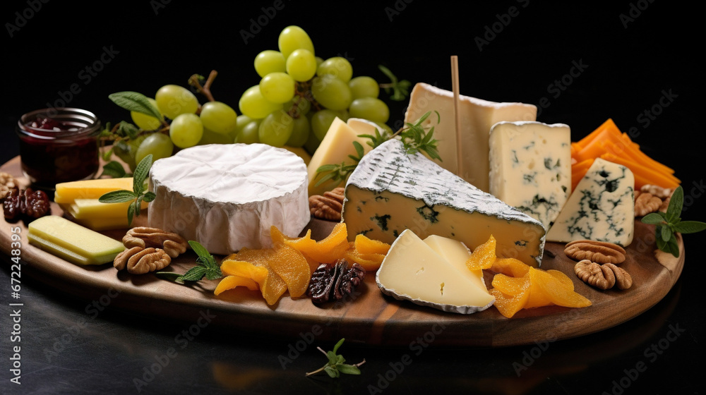 delicious plate of cheeses Generative AI