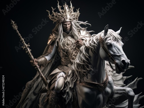 Marble figurine of white horseman of apocalypse riding white horse AI