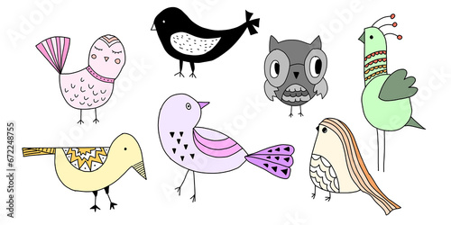 Cute birds created in colorful illustrations.