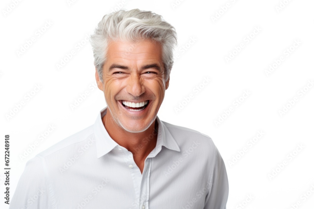 Portrait of happy casual older man smiling, Mid adult, mature age guy with gray hair, Isolated on white background, copy space. Portrait of happy casual older man smiling, Mid adult, mature age guy with gray hair, Isolated on white background, copy space.