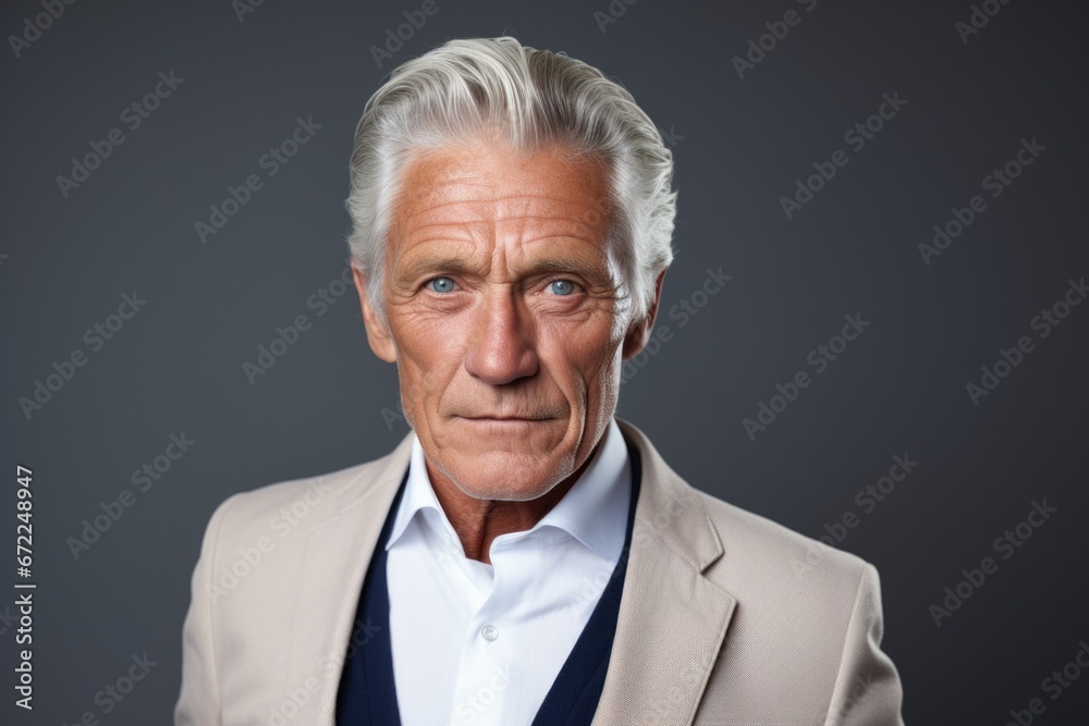 Portrait of a smiling mature businessman looking at camera over gray background Portrait of a smiling mature businessman looking at camera over gray background