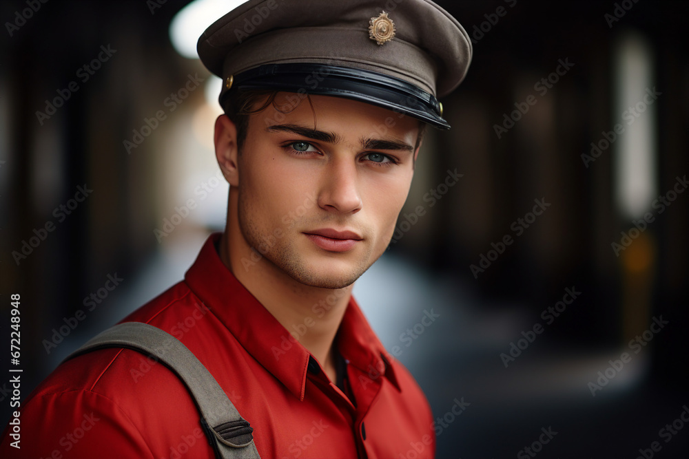 Generative AI picture portrait of mail person mailman mailwoman in corporate uniform Generative AI picture portrait of mail person mailman mailwoman in corporate uniform