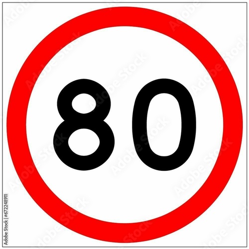 Illustration of a red and white sign with the number 80 printed in the center