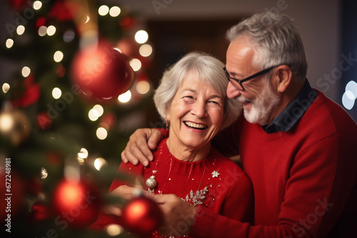 Senior Couple Getting Ready For New Year Party. Senior couple celebrating Christmas together and having fun spending winter holiday season together at home.