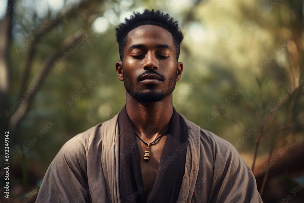 Mindfulness Stress Releasing Concept Young Man Guru Practicing Mindfulness Stress Releasing Concept Young Man Guru Practicing