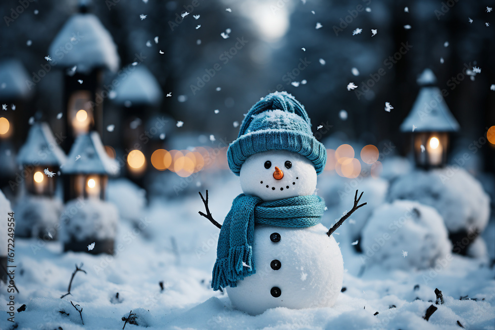 Created with generative ai technology image funny white snowman creation of family parents children playing in snow Created with generative ai technology image funny white snowman creation of family parents children playing in snow