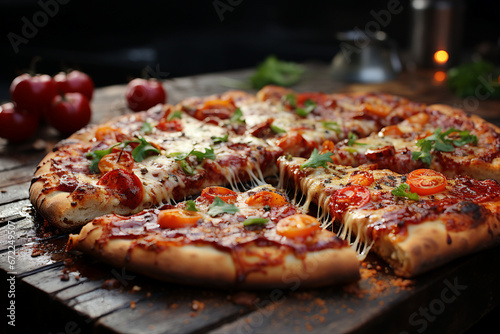 Appetizing pizza margarita pepperoni with sausage sauce made with generative AI