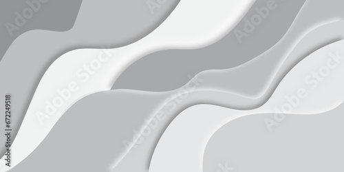 Abstract white gray dynamic wavy shadow and light modern geometric futuristic vector design. Abstract papercut shapes White and Grey 3D Wave Background banner, poster ,presentation, website, design,