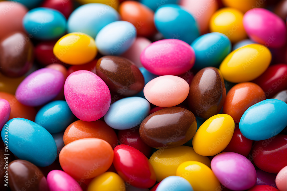 Close up of a pile of colorful chocolate coated candies made with generative AI Close up of a pile of colorful chocolate coated candies made with generative AI