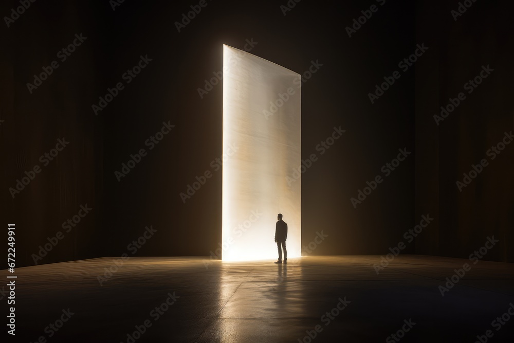 Obraz premium Man in front of a light. Gateway concept