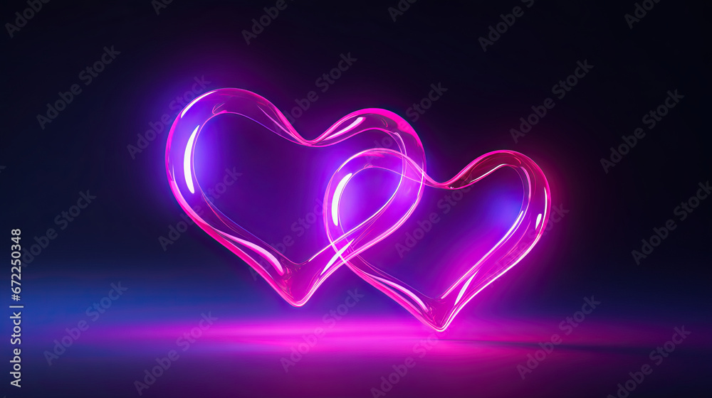 a couple of heart shaped neon lights on a dark background. generative ai a couple of heart shaped neon lights on a dark background. generative ai