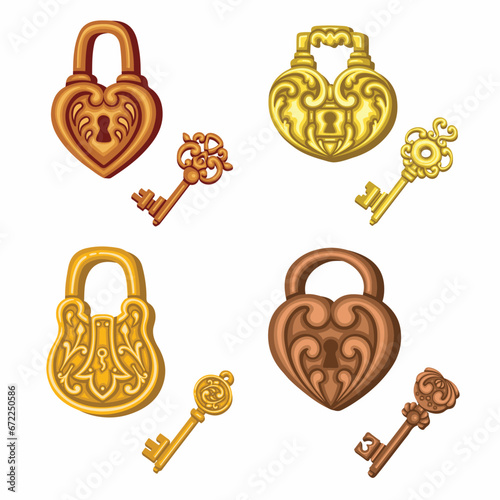 golden lock and key set, vector illustration eps10