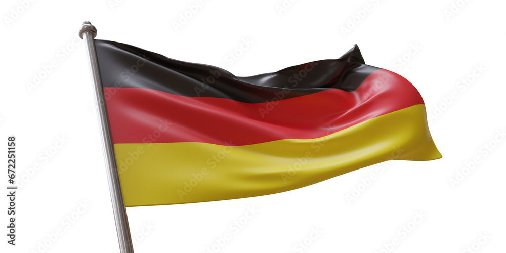 Naklejka premium Germany flag waving isolated on white transparent background, PNG.