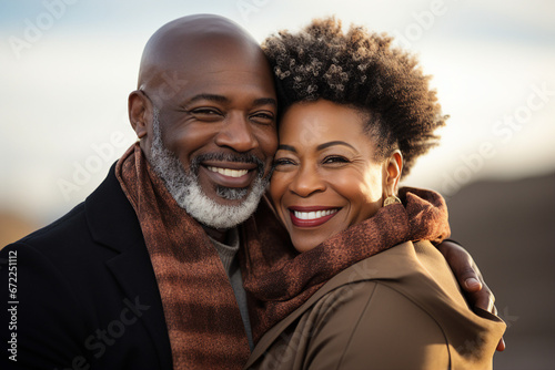 Generative AI picture portrait of retired couple live together all lifetime love feelings concept photo