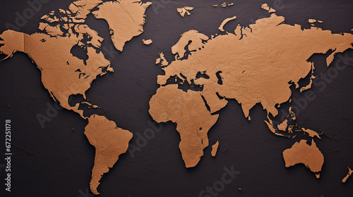 Brown world map on dark surface