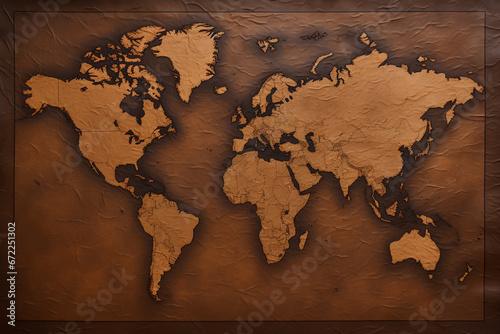 Brown world map on textured surface