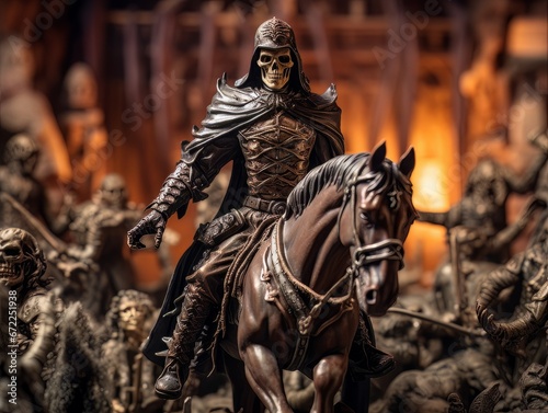 Black horseman skull of apocalypse riding black horse AI