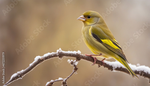European Greenfinch (Chloris chloris): Garden Bird in Winter