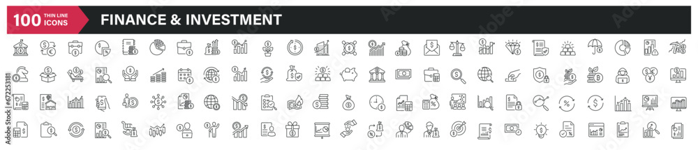 Financial and investment thin line icons. Editable stroke. For website marketing design, logo, app, template, ui, etc. Vector illustration.