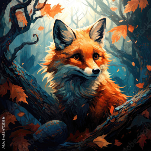red fox in the forest spirit animal shamanism - by generative ai