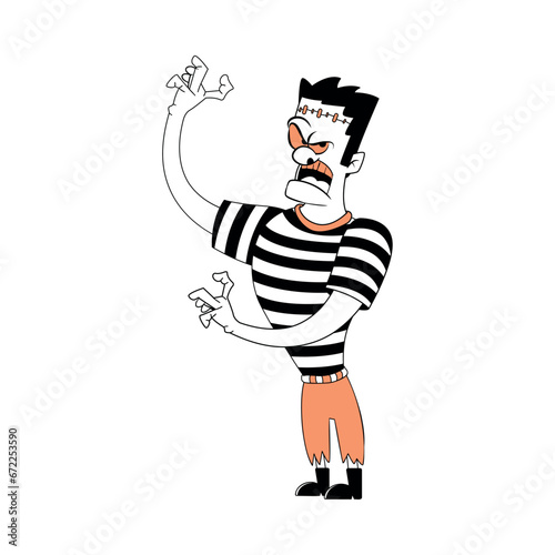 Frankenstein Character of Hallowen Isolated Retro Cartoon Vector