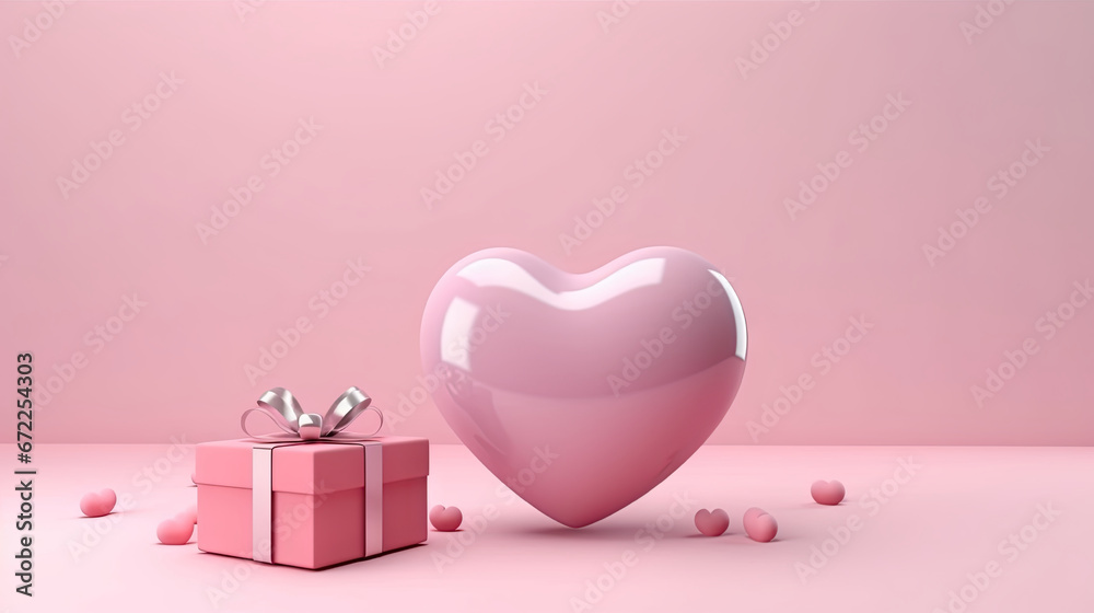 a heart shaped box with a bow and a gift box.  generative ai