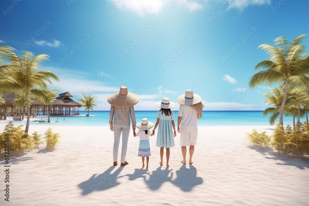 long-awaited family enjoying with holiday vacation. the family with their backs to the camera.Happy family enjoying together on beach on holiday vacation, Generative AI long-awaited family enjoying with holiday vacation. the family with their backs to the camera.Happy family enjoying together on beach on holiday vacation, Generative AI