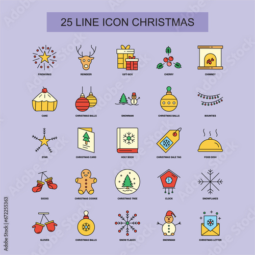 christmas and new year 25 element icon set.