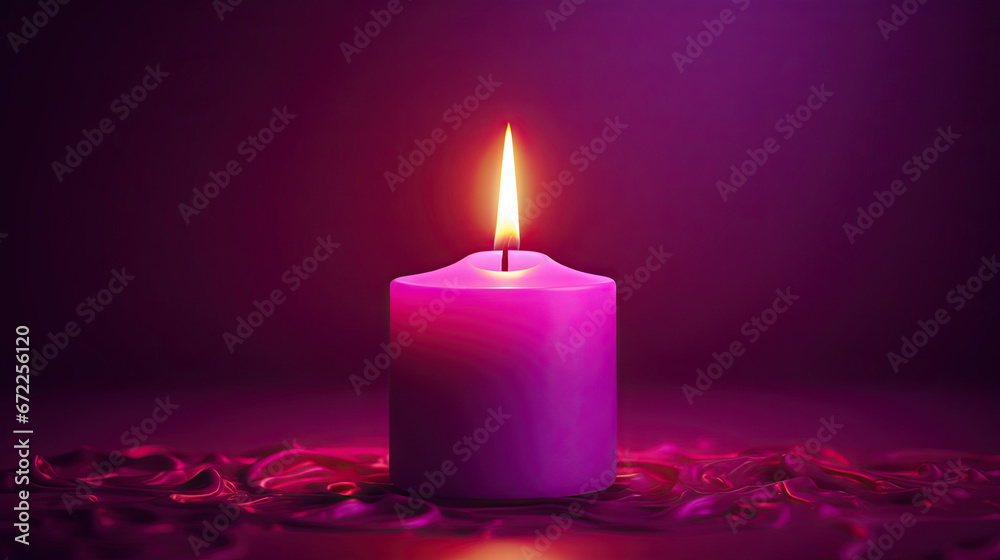  a lit candle on a purple background with a red light.  generative ai