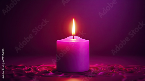  a lit candle on a purple background with a red light.  generative ai