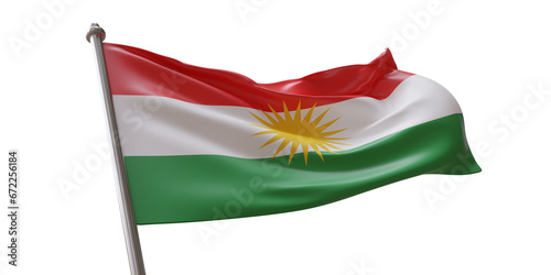 Foto Kurdistan flag waving isolated on white transparent background, PNG