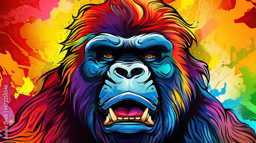  a gorilla with a colorful background and a splash of paint. generative ai