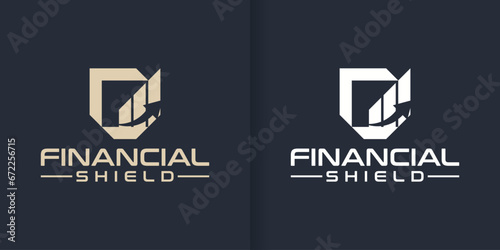 collection of logo designs for safe investments with shield shapes and financial diagrams