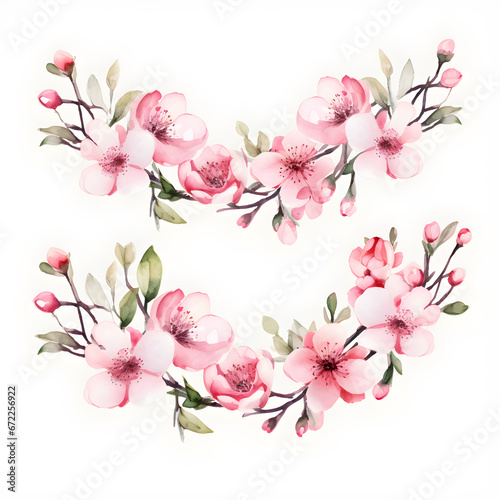 pink cherry blossom, Watercolor floral Sakura, watercolor pink flowers on white background.