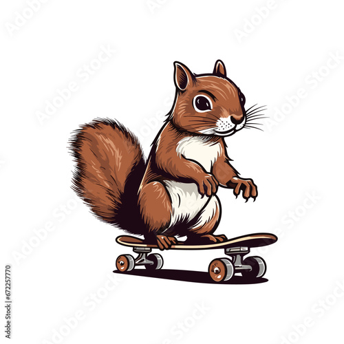 Cute Squirrel with a skateboard, vector illustration, Generative Ai.