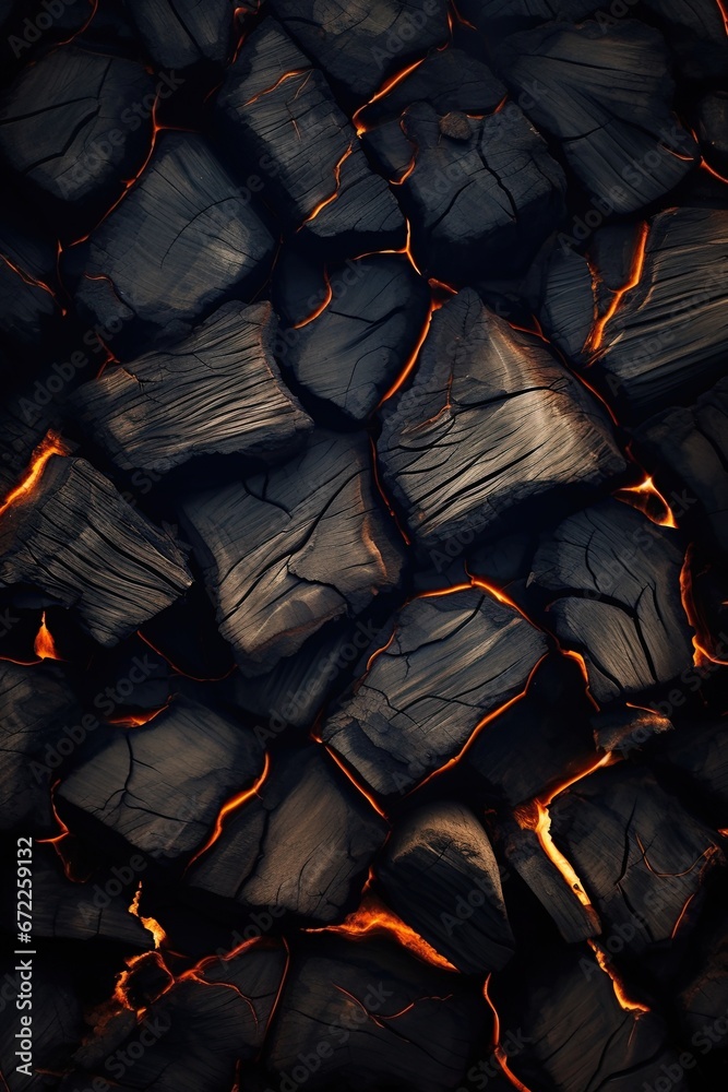 Fototapeta premium Charred burned wood background. Ai Generative