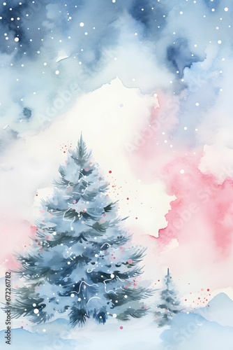 AI generated illustration of a majestic Christmas tree with snow capped mountains in the background © Wirestock
