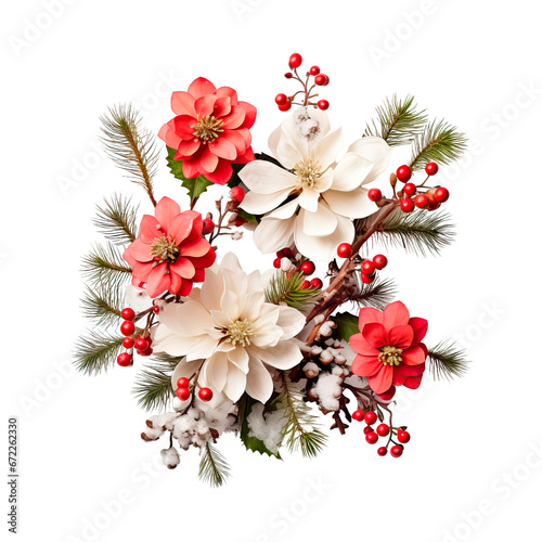 Сhristmas wreath with poinsettia. Isolated on transparent background.