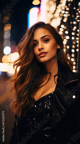 Glamorous Woman Surrounded By Twinkling City Lights, Background Image, Best Phone Wallpapers