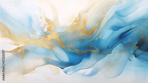 Subtle waves of paint, abstract blue waves of the ocean, lines of marble. Liquid paints, gradient stains, painting