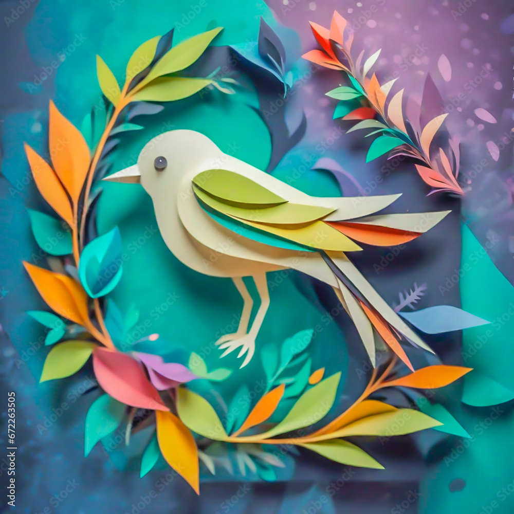 Fototapeta premium bird made of paper on the abstract background. 