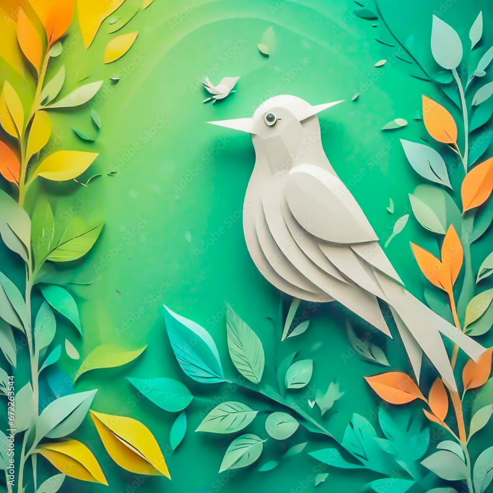 Obraz premium bird made of paper on the abstract background.