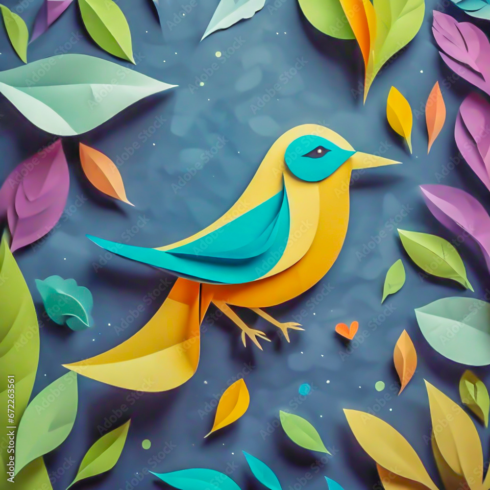 Fototapeta premium bird made of paper on the abstract background. 