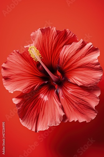 Red hibiscus flower on red color background © Hitesh