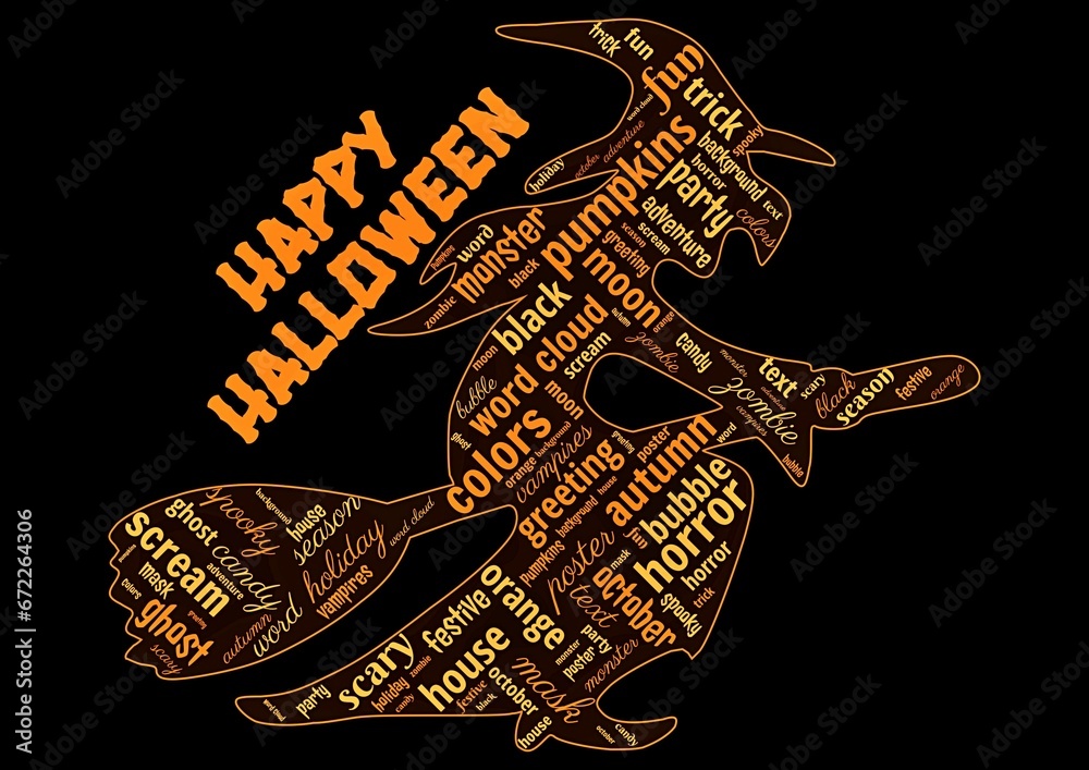 Fototapeta Digital illustration of a word cloud design of a witch for Halloween
