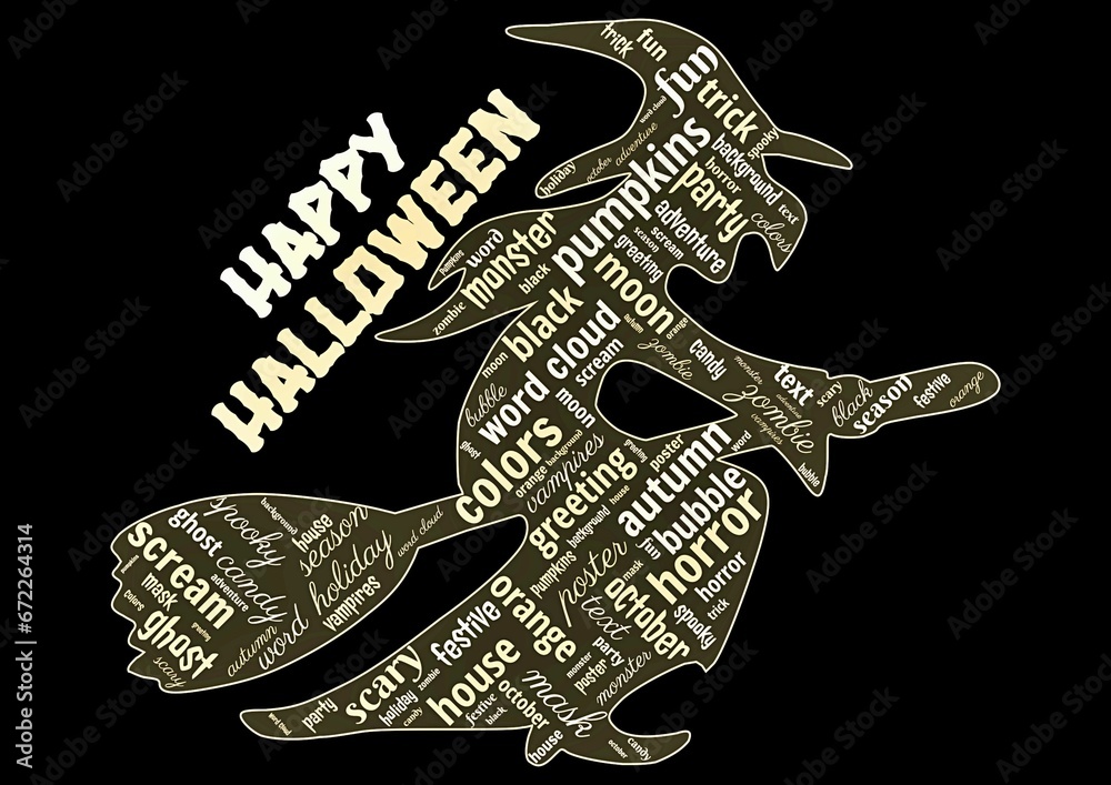 Fototapeta Digital illustration of a word cloud design of a witch for Halloween